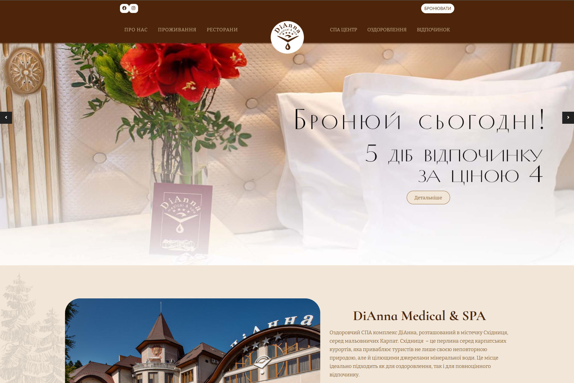 Макет сайту готель Діана Східниця
